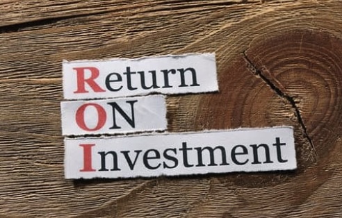 Paper pieces with text: 'Return on Investment'